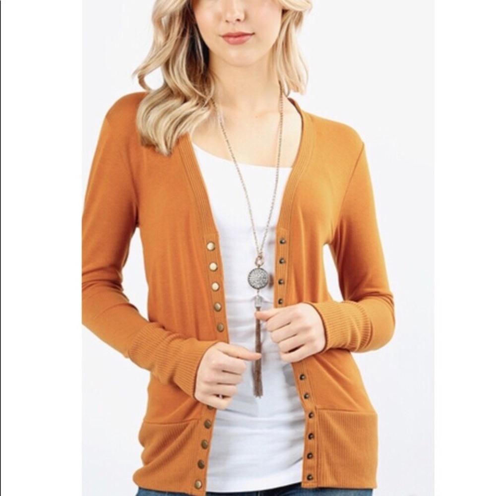 DESERT MUSTARD SNAP BUTTON CARDIGAN - Picture 3 of 5
